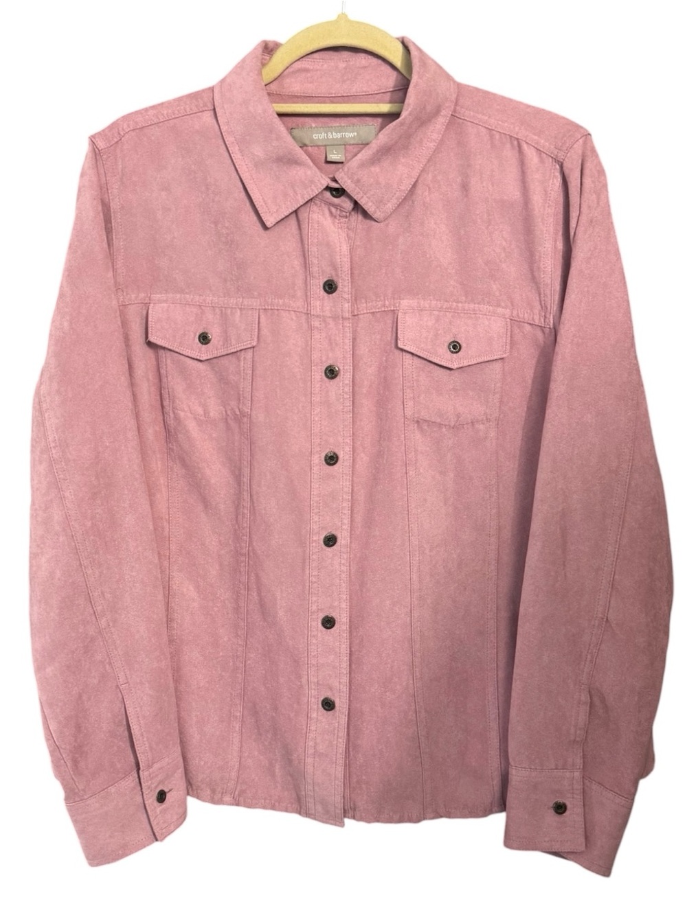 💗👚 Croft & Barrow Light Pink Suede Button Down Shirt Large 👚💗